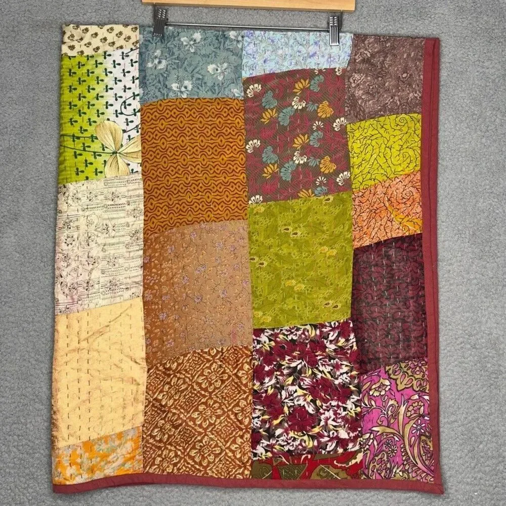Hand Stitched Quilt Blanket Patchwork Multicolor Rust‎ Fall Tones 59